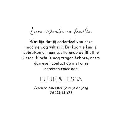 Kaartje dresscode minimalistisch met cirkeltjes Achterkant