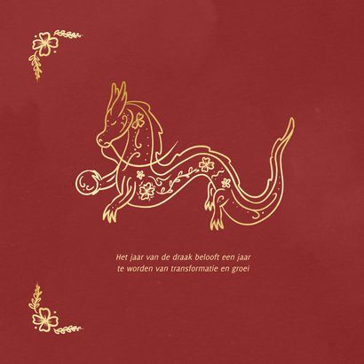 Kaartje voor Chinees nieuwjaar met draak in rood en goud 2