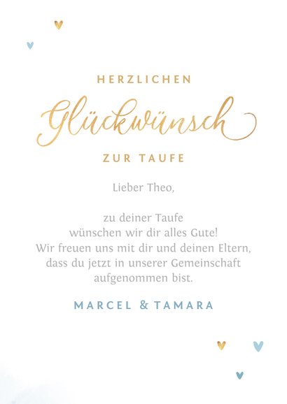 Karte blau Glückwunsch Taufe Schreibschrift 3