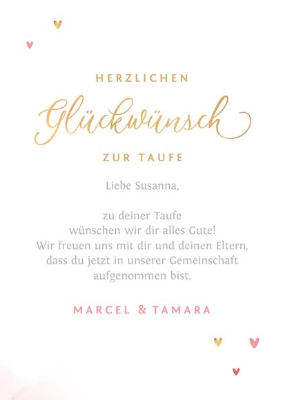 Karte rosa Glückwunsch Taufe Schreibschrift 3