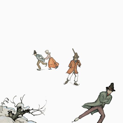 Kerkstkaart - Anton Pieck illustratie schaatsen Achterkant