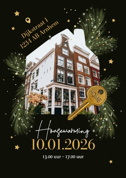Kerst en verhuiskaart foto huisje sleutel 'merry new home' 2