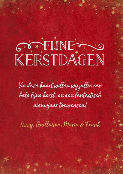 Kerst fotocollage kaart met rode achtergrond en sterren goud 3