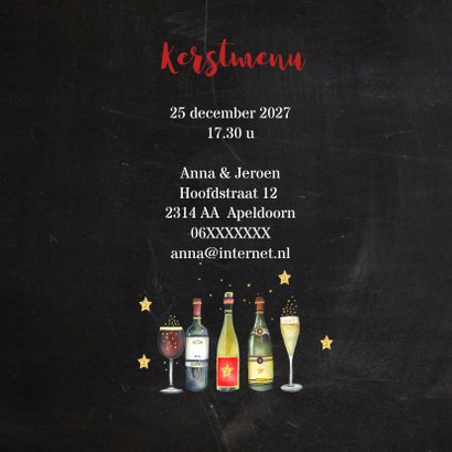 Kerst menukaart diner wijn 2