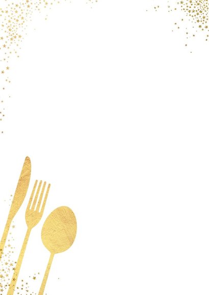 Kerst sfeervolle witte uitnodiging kerstdiner goud bestek 2