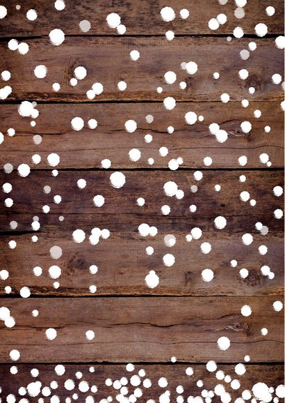 Kerst stoere fotokaart houtprint en vele sneeuwvlokken 2