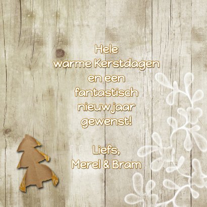 Kerstkaart trendy hout en papier kerstboompjes 3