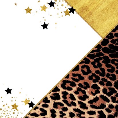 Kerst trendy kerstkaart met panterprint en sterren 2021 Achterkant