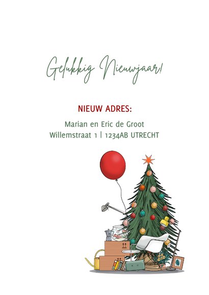 Kerst verhuiskaart achterkant busje met kerstboom 3