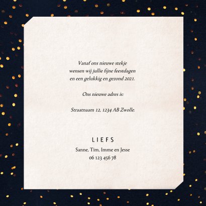 Kerst-verhuiskaart donkere achtergrond met sierlijke letters 3
