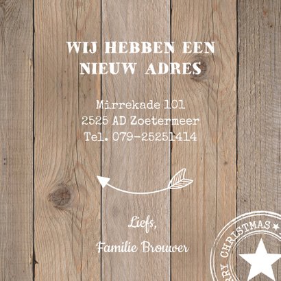 Kerst verhuiskaart houtlook labelprint vierkant 3