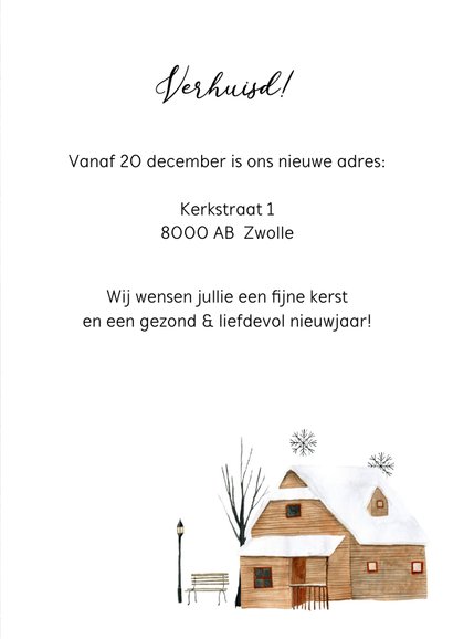 Kerst-verhuiskaart huis in de sneeuw 3