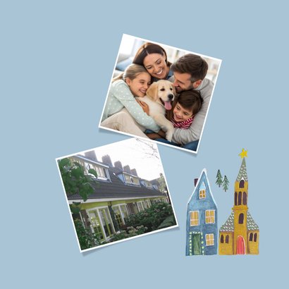 Kerst verhuiskaart huisjes in de sneeuw 2