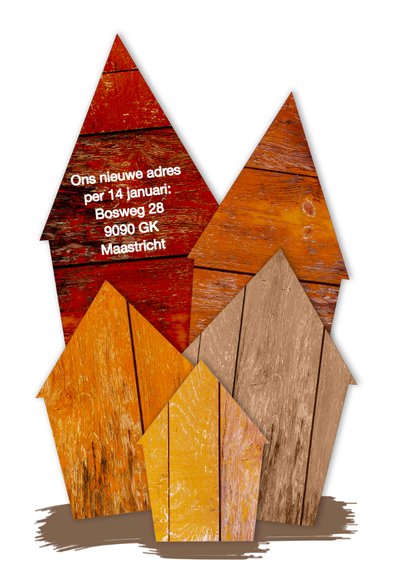 Kerst verhuiskaart huisjes van hout 2