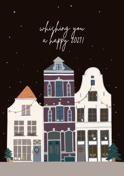 Kerst verhuiskaart huizen in kerstsfeer 2