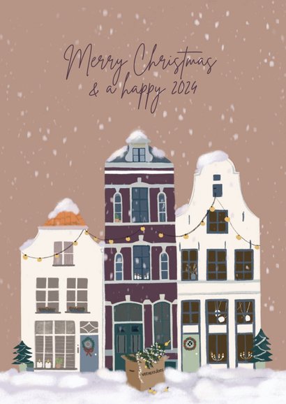 Kerst verhuiskaart huizen in sneeuw 2