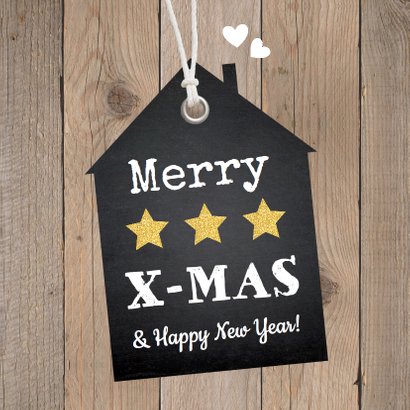 Kerst verhuiskaart label krijtbord hout - LB 2