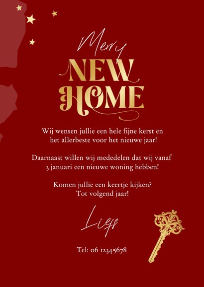 Kerst verhuiskaart merry new home sterren sleutel goud 3