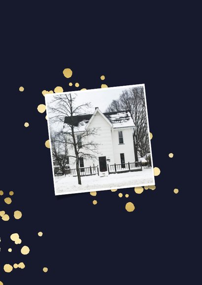 Kerst-verhuiskaart met gouden spetters en typografie 2