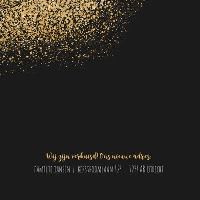 Kerst verhuiskaart met goudlook confetti en dust 2