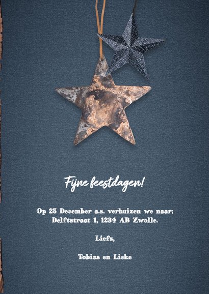 Kerst verhuiskaart met hout, sterren en foto's 3