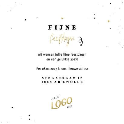 Kerst verhuiskaart met logo fijne feestdagen lijntekening 3