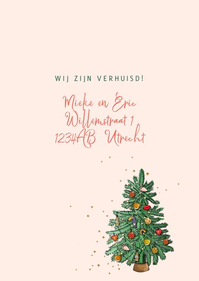 Kerst verhuiskaart rood met kerstboom 3
