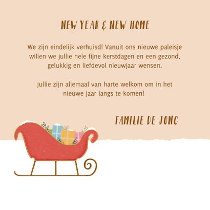 Kerst verhuiskaartje met arreslee en cadeaus 3