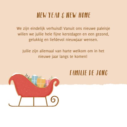 Kerst verhuiskaartje met arreslee en cadeaus  3