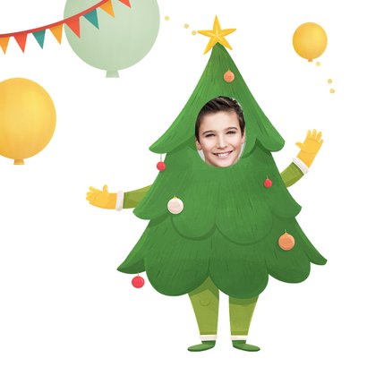 Kerst verjaardagskaart humor kerstboom slingers foto ballon 2