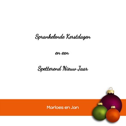 Kerstkaart Kerstballen paars oranje groen 3