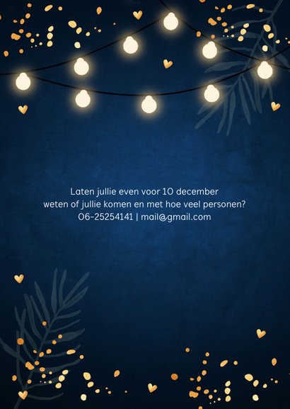 Kerstborrel confetti lampjes uitnodiging donkerblauw 2