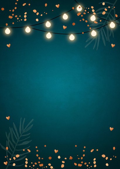 Kerstborrel confetti lampjes uitnodiging zeegroen Achterkant