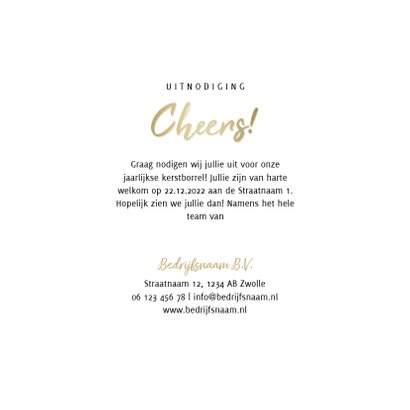 Kerstborrel proostende glazen met gouden cheers 3