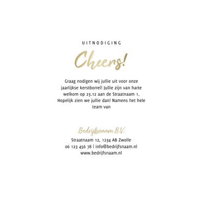 Kerstborrel proostende glazen met gouden cheers 3