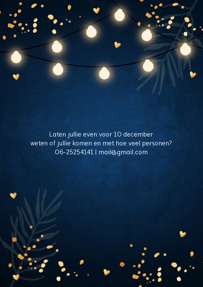 Kerstborrel uitnodiging donkerblauw confetti lampjes 2