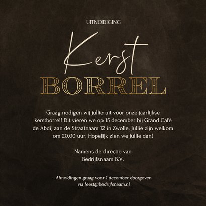 Kerstborrel uitnodiging met marmer kerstbal en logo 3