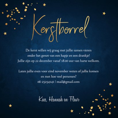 Kerstborrel uitnodiging rendier goudlook confetti 3