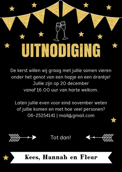 Kerstborrel uitnodiging typografie goud sterren 3