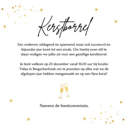 Kerstborrel uitnodiging wit champagneglazen goudlook 3