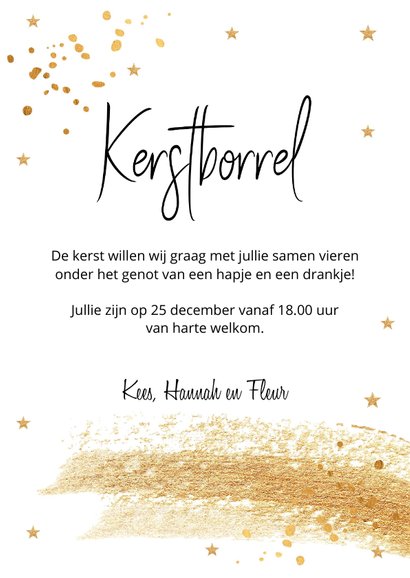 Kerstborrel uitnodiging wit goudlook confetti 3