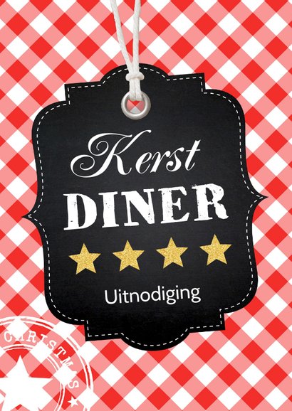 Kerstdiner label hout rode ruit 2