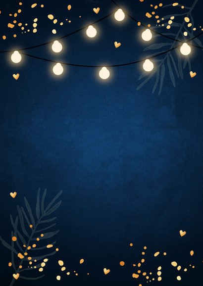 Kerstdiner uitnodiging blauw confetti goudlook 2