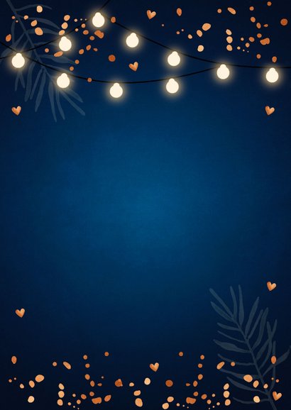 Kerstdiner uitnodiging blauw confetti koperlook 2