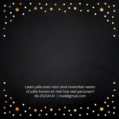 Kerstdiner uitnodiging fotocollage zwart goudlook confetti 2
