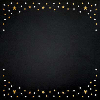 Kerstdiner uitnodiging fotocollage zwart goudlook confetti Achterkant