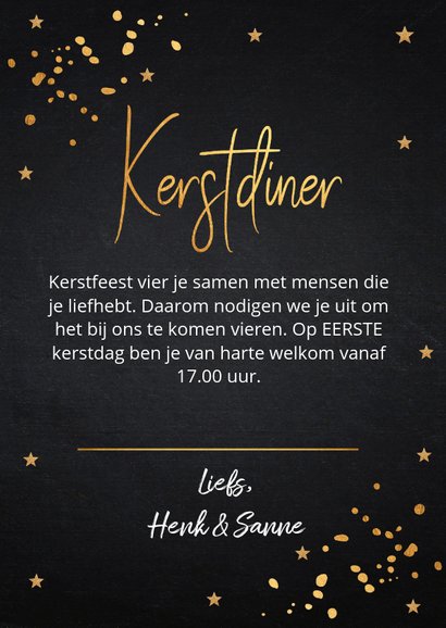 Kerstdiner uitnodiging goud confetti 3