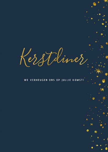 Kerstdiner uitnodiging Goud Sterren nacht 3