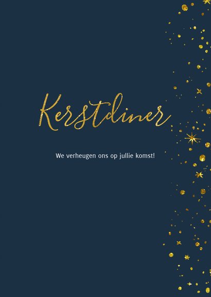 Kerstdiner uitnodiging Goud Sterren nacht 3