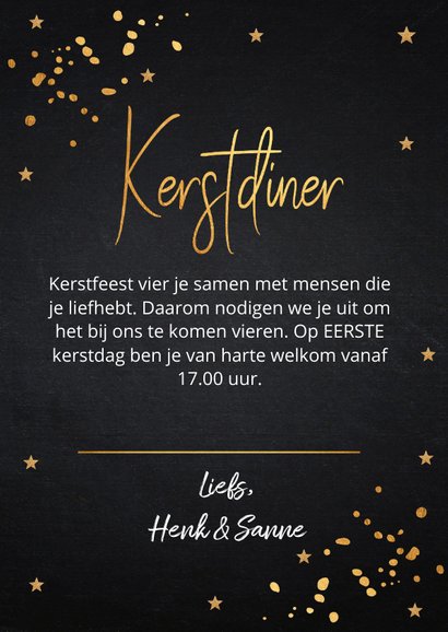 Kerstdiner uitnodiging goudlook confetti 3